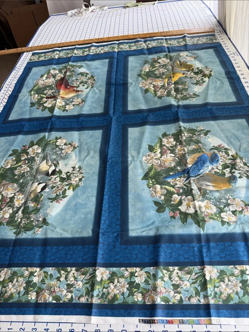 VIP Cranston Bird Panel Fabric Hoffman Cardinals Bluebirds Chickadees Goldfinche